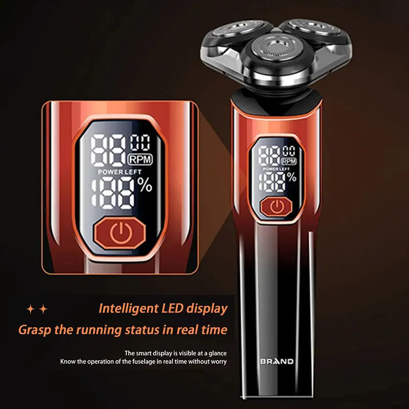 Nouveau ensemble de rasoir électrique pour hommes 4D 3 têtes rasoir étanche hommes silencieux portable tondeuse à barbe affichage intelligent rasoir pour hommes – Image 6