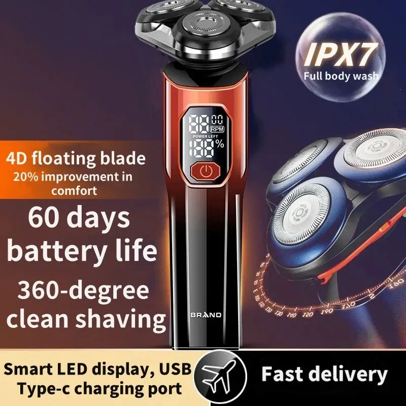 Nouveau ensemble de rasoir électrique pour hommes 4D 3 têtes rasoir étanche hommes silencieux portable tondeuse à barbe affichage intelligent rasoir pour hommes – Image 2