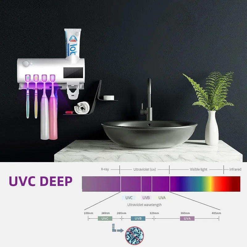 Stérilisateur de brosse à dents à lumière UV intelligente, nettoyant familial, distributeur de dentifrice amélioré, support mural – Image 3