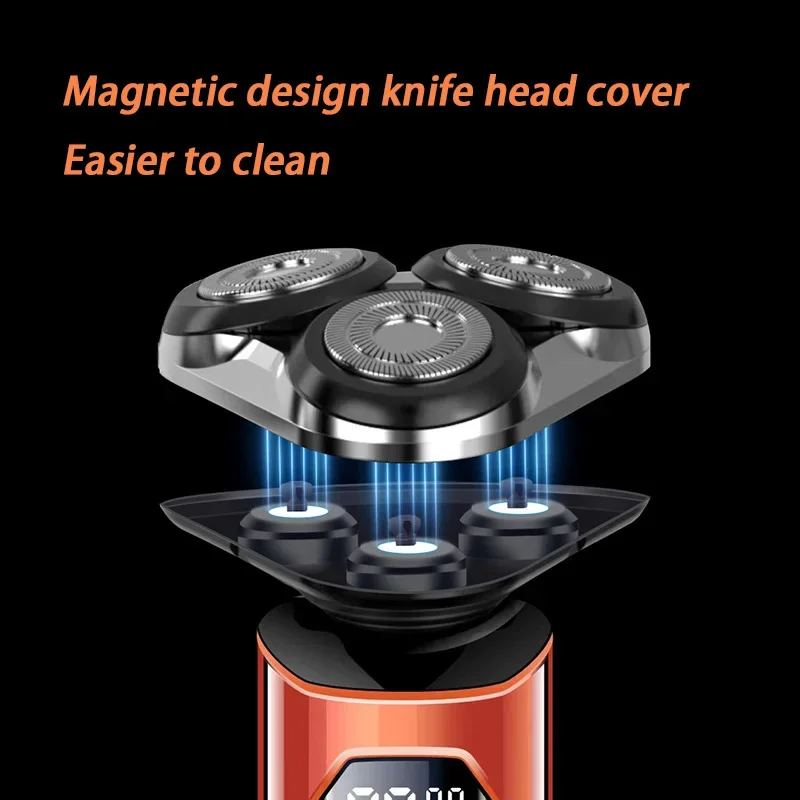 Nouveau ensemble de rasoir électrique pour hommes 4D 3 têtes rasoir étanche hommes silencieux portable tondeuse à barbe affichage intelligent rasoir pour hommes – Image 4
