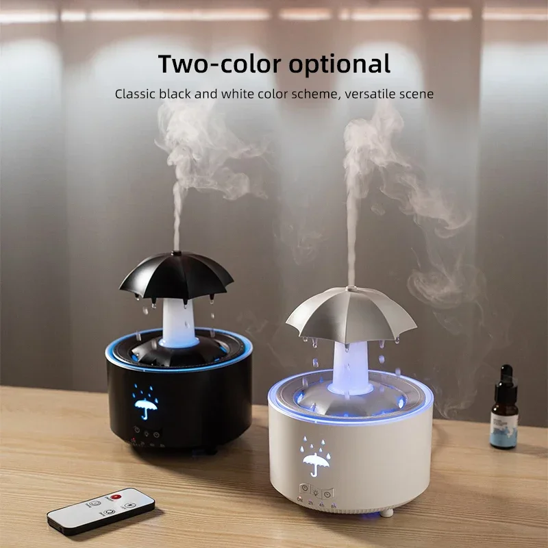 Humidificateur de pluie en nuage, diffuseur d'huile essentielle et d'arôme de gouttes de pluie, veilleuse avec télécommande, fontaine de bureau, son de goutte d'eau pour la maison – Image 5