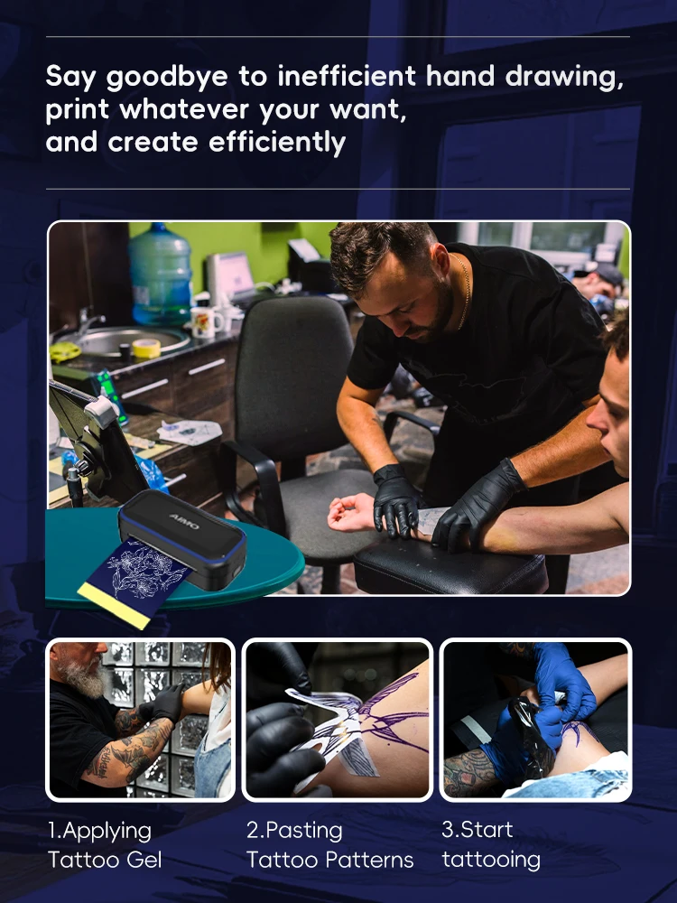 Imprimante de pochoirs de tatouage AIMO MR3 Mini imprimante de tatouage thermique sans fil avec 30 pièces papier de transfert de tatouage artiste de tatouage – Image 2