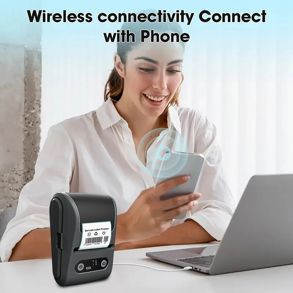 Imprimante d'étiquettes thermique Compatible Bluetooth, imprimante de codes à barres Portable pour le bureau, la maison et les affaires – Image 2