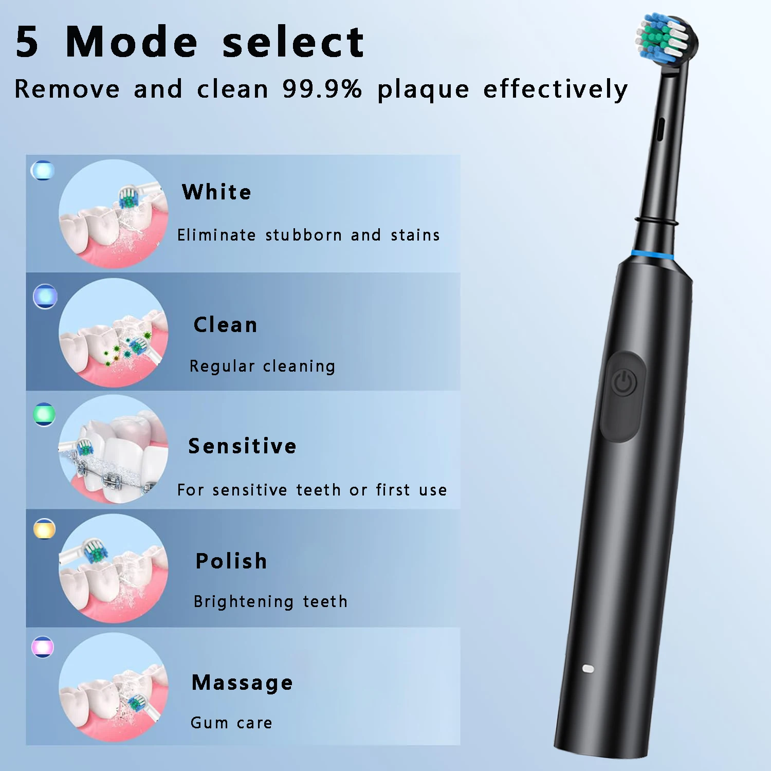 Brosse à dents électrique étanche avec minuterie, brosse à dents électronique aste avec 8 têtes, livres éloignés – Image 2