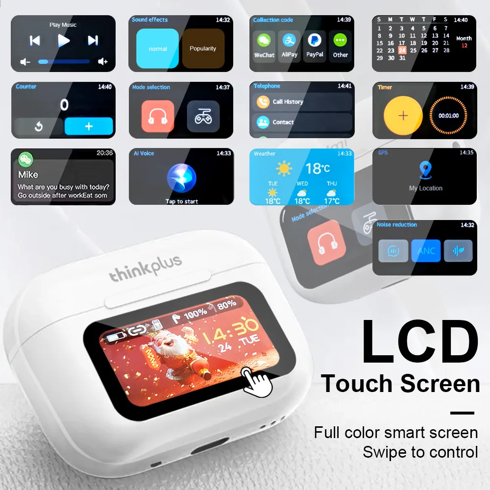 Original Thinkplus sans fil Bluetooth écouteurs ANC réduction du bruit écouteurs HD micro appel Gamer casques LED écran tactile contrôle – Image 2