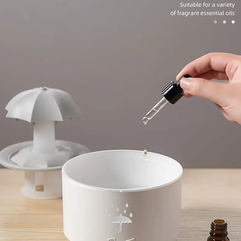 Humidificateur de pluie en nuage, diffuseur d'huile essentielle et d'arôme de gouttes de pluie, veilleuse avec télécommande, fontaine de bureau, son de goutte d'eau pour la maison – Image 6