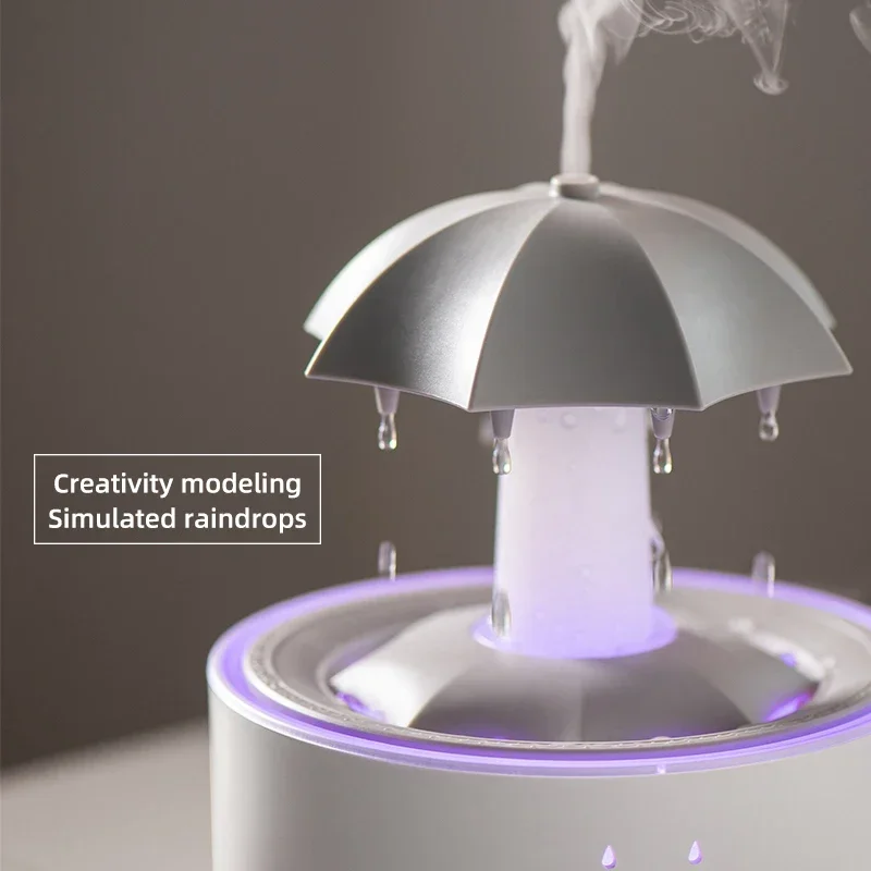 Humidificateur de pluie en nuage, diffuseur d'huile essentielle et d'arôme de gouttes de pluie, veilleuse avec télécommande, fontaine de bureau, son de goutte d'eau pour la maison